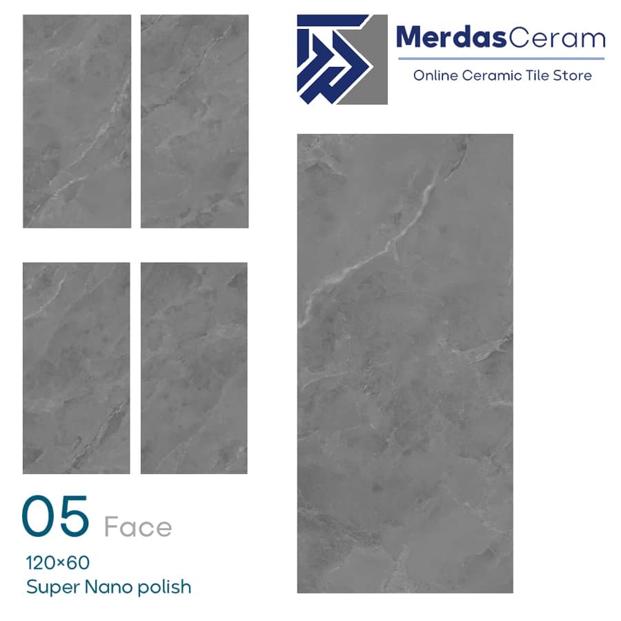 Fergosen – سرامیک طوسی طرح سنگ نانو پولیش سایز 60*120 — تصویر ۳