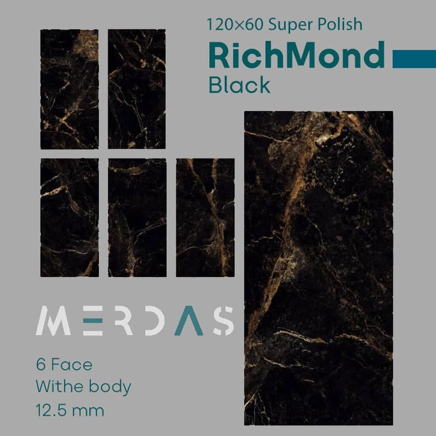 Richmond Black – ریچموند سرامیک طرح سنگ مشکی طلایی 60*120 — تصویر ۲