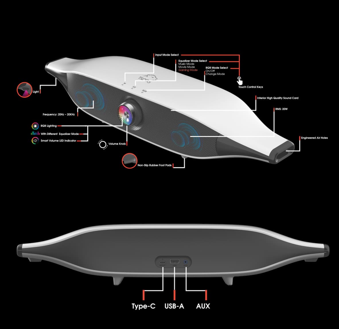 اسپیکر گیمینگ تسکو مدل TSCO GS 23369 Gaming Soundbar — تصویر ۶