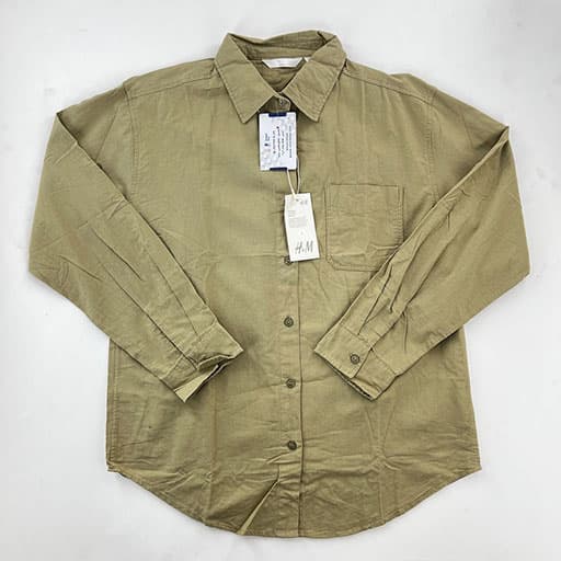 شومیز کتان رنگ خاکی تک جیب برند H&M — تصویر ۲