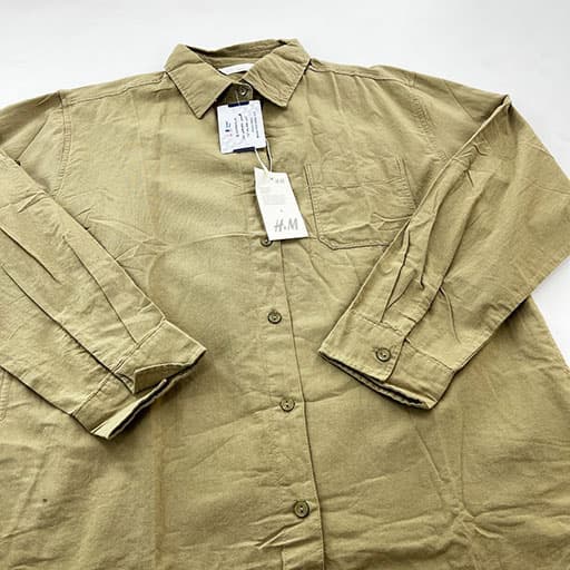 شومیز کتان رنگ خاکی تک جیب برند H&M — تصویر ۳