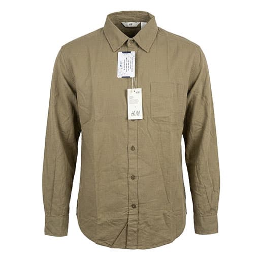 شومیز کتان رنگ خاکی تک جیب برند H&M