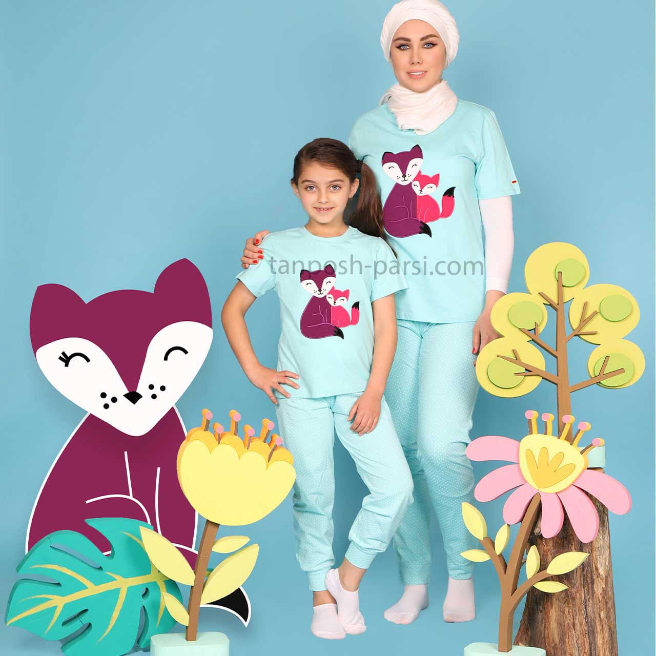 ست تیشرت شلوار زنانه راحتی بیلی فیروزه ای