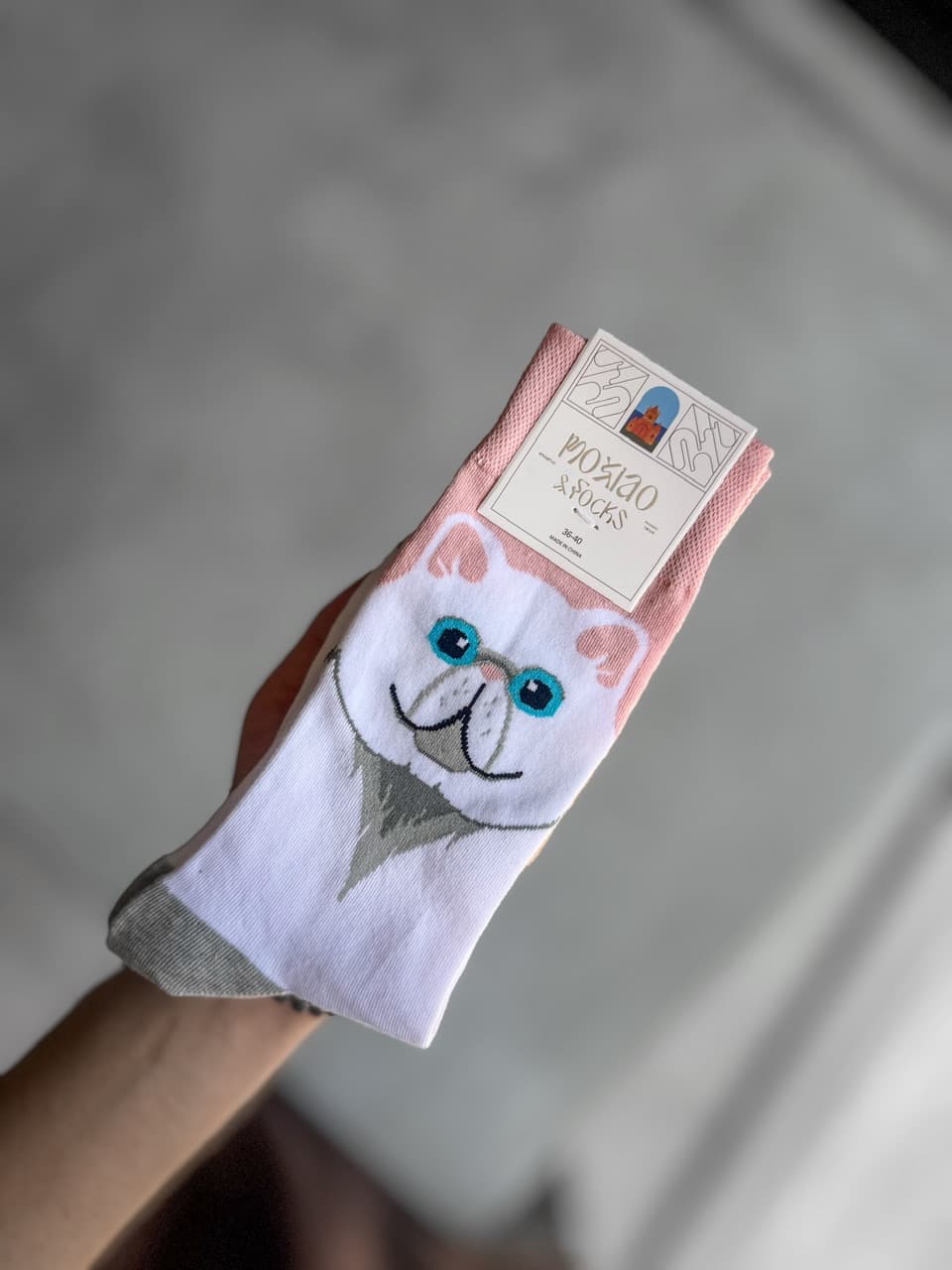 جوراب ساقدار Moxiao طرح White Cat کد 901 — تصویر ۲