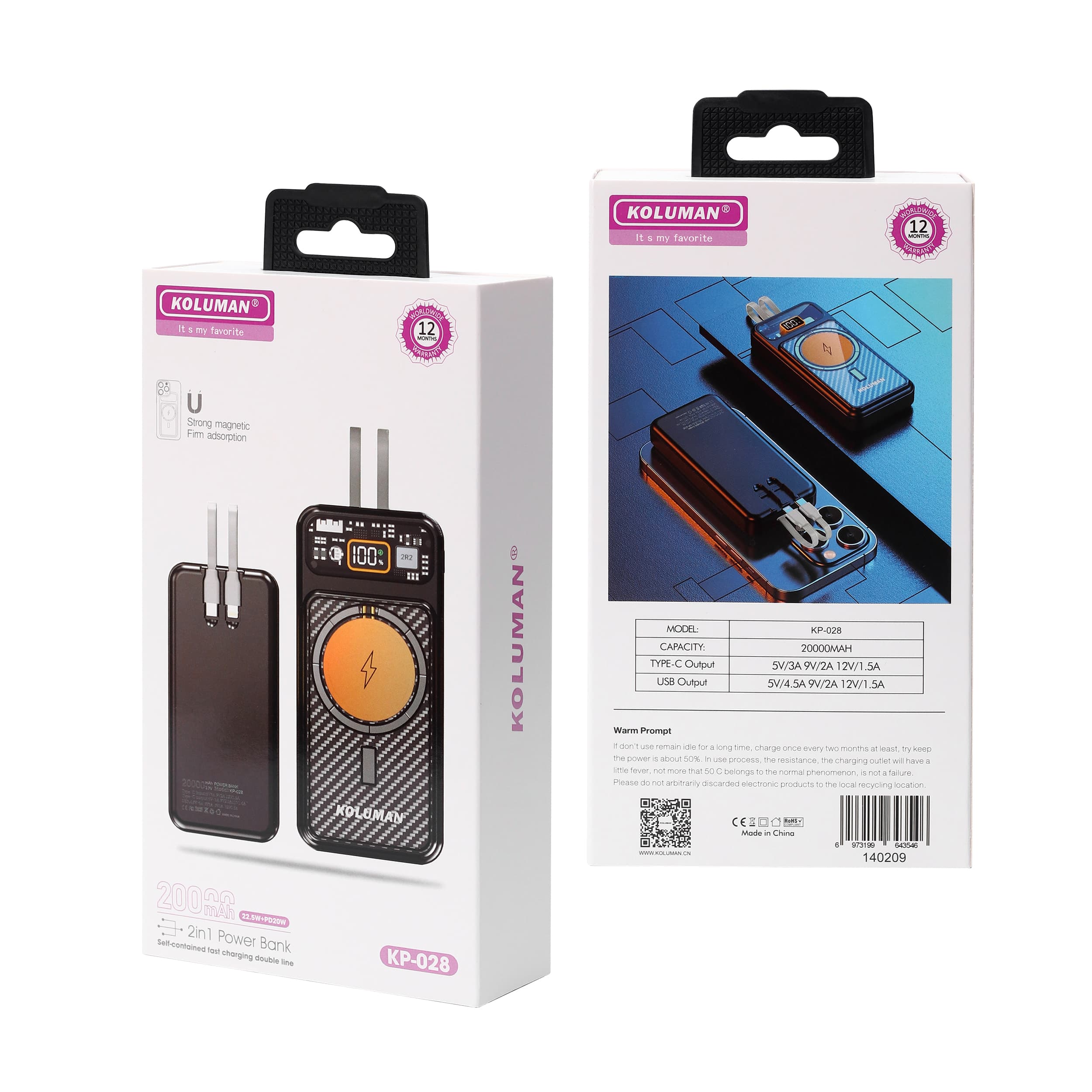 پاوربانک کلومن مدل KP-028 22.5W WIRELESS ظرفیت 20000 میلی آمپر ساعت — تصویر ۴