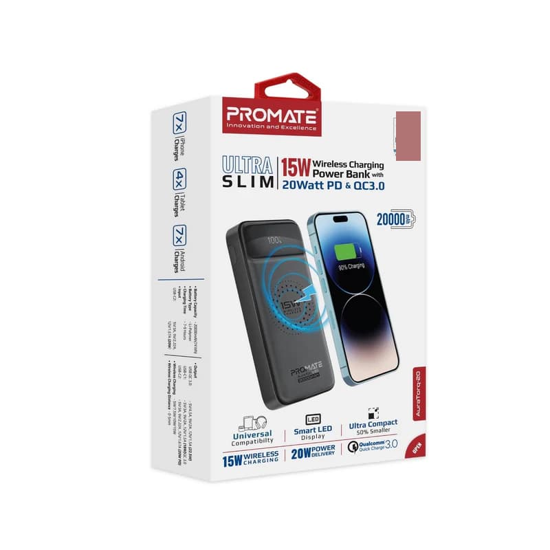 پاوربانک بی سیم پرومیت مدل PROMATE AURATORQ-20 به ظرفیت 20000 میلی آمپر ساعت — تصویر ۵