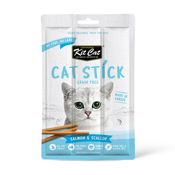 تشویقی گربه مدادی طعم ماهی سالمون و گوش ماهی کیت کت Kit Cat بسته 3 عددی