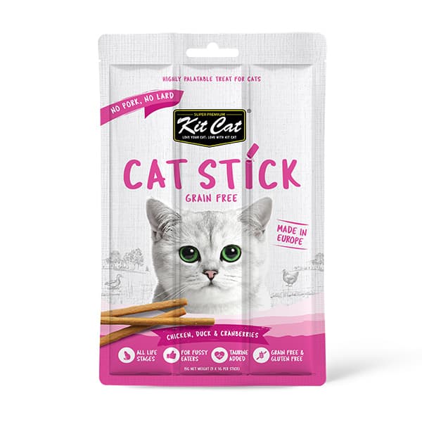 تشویقی گربه مدادی طعم مرغ، اردک و کرنبری کیت کت Kit Cat بسته 3 عددی