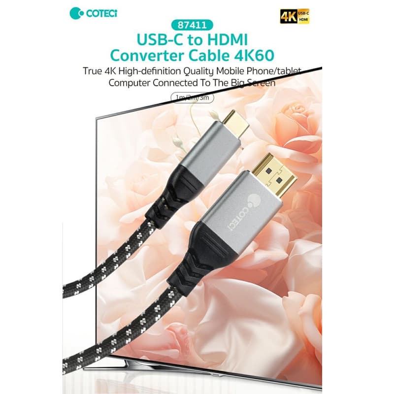 کابل تبدیل HDMI به USB-C کوتسی مدل 87411 طول 2 متر — تصویر ۴