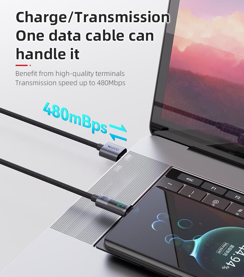 کابل USB به TYPE-C یسیدو YESIDO CA122 طول 1.2 متر 66W — تصویر ۵