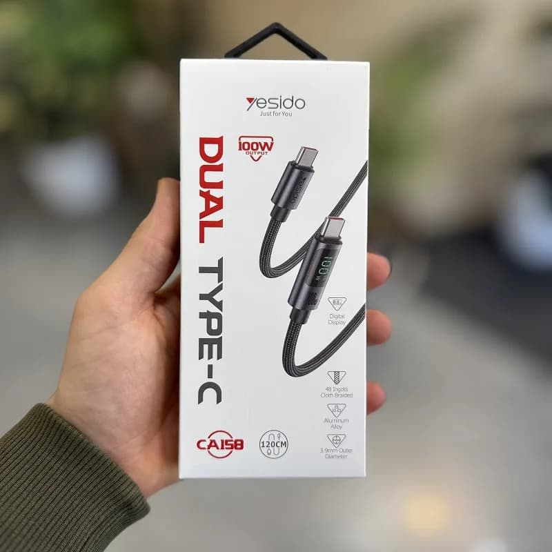 کابل Type-C به Type-C یسیدو YESIDO CA158 طول 1.2 متر 100 وات — تصویر ۱۲