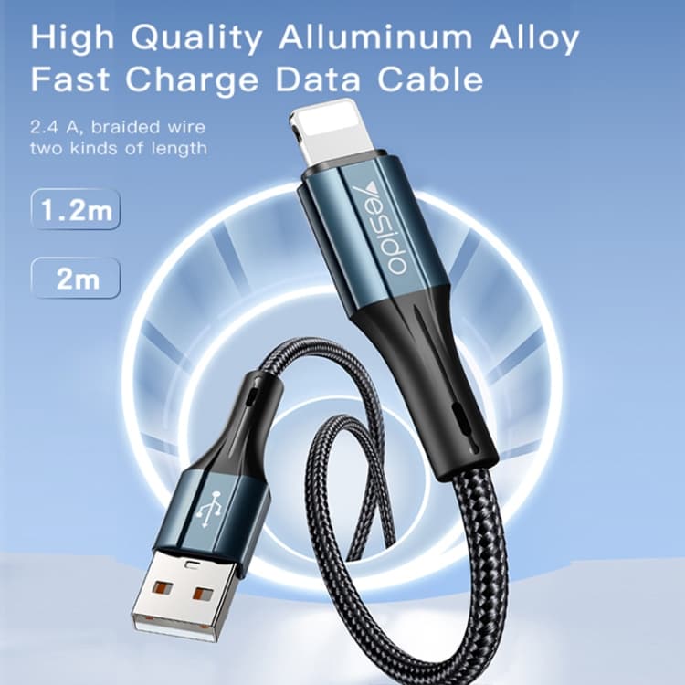 کابل USB به Lightning یسیدو YESIDO CA94 طول 2 متر 2.4 آمپر — تصویر ۳