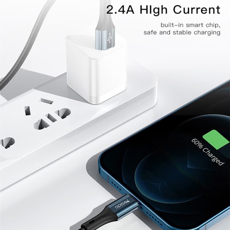 کابل USB به Lightning یسیدو YESIDO CA94 طول 2 متر 2.4 آمپر — تصویر ۸