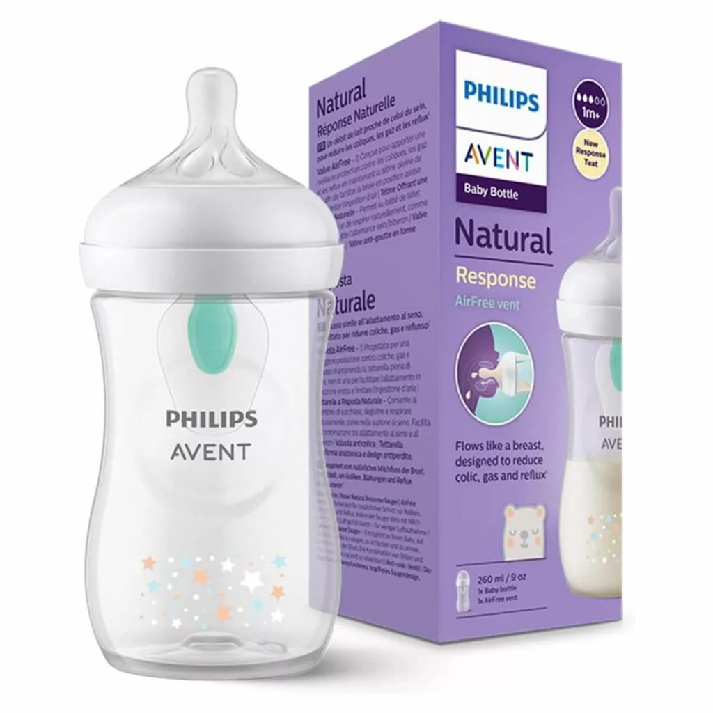شیشه شیر نچرال 260میل 1+ماه 3قطره اونت Avent — تصویر ۴