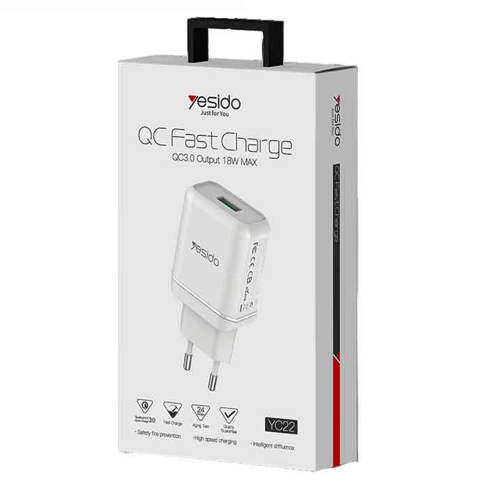 شارژر دیواری فست شارژ یسیدو YESIDO YC22 توان ۱۸ وات — تصویر ۲