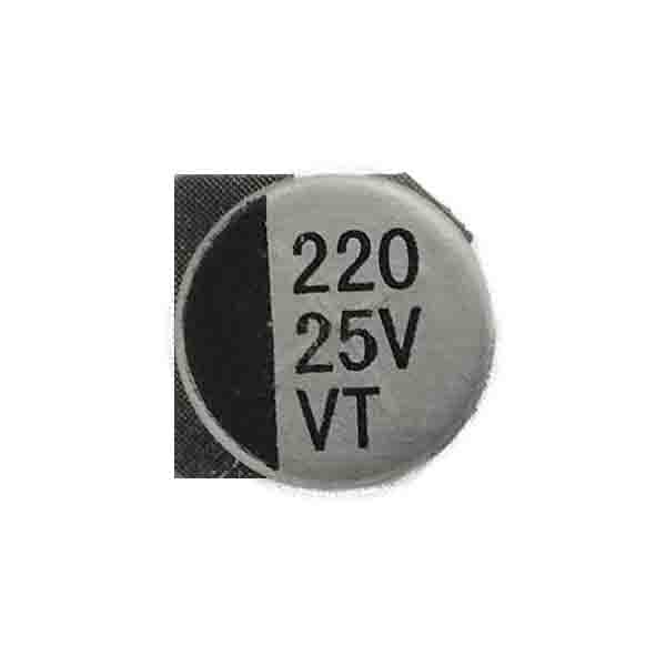خازن SMD الکترولیت 220uF / 25V سایز 10*8 بسته 10 تایی — تصویر ۲