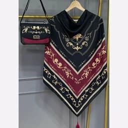 ست کیف و روسری (شال) طرح فرفوژه سلینا زرشکی روسری نخی قواره 130 — تصویر ۲