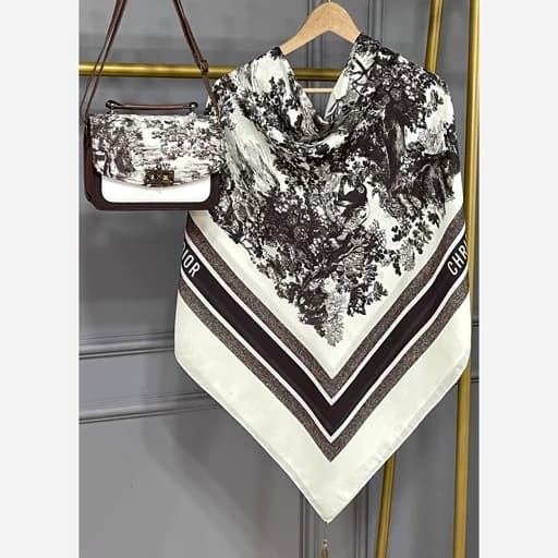 ست کیف و روسری (شال) طرح جنگلی قهوه ای روسری نخی قواره 130
