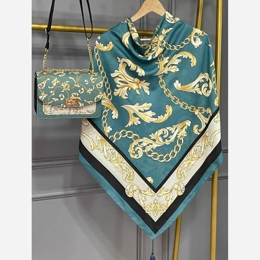 ست کیف و روسری (شال) طرح گراند سبز روسری نخی قواره 130