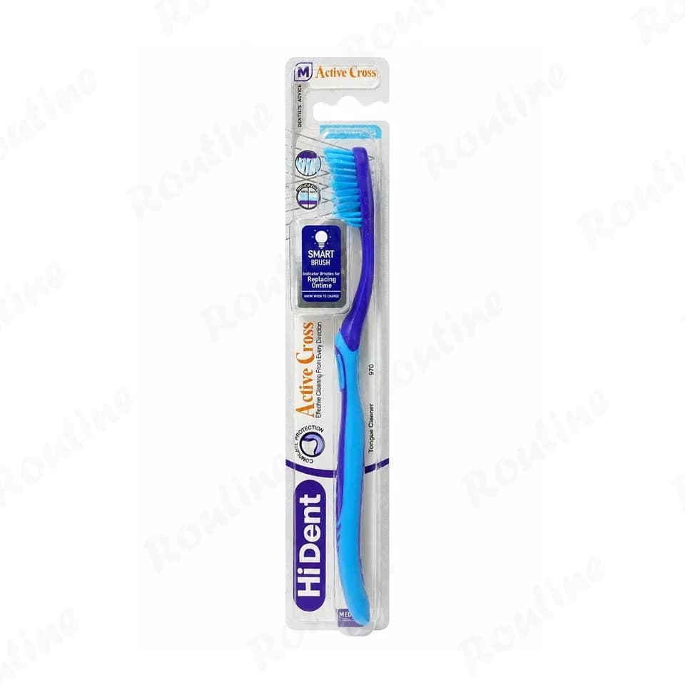مسواک هایدنت مدل اکتیو کراس کد 970 با برس متوسط قابدار — تصویر ۲