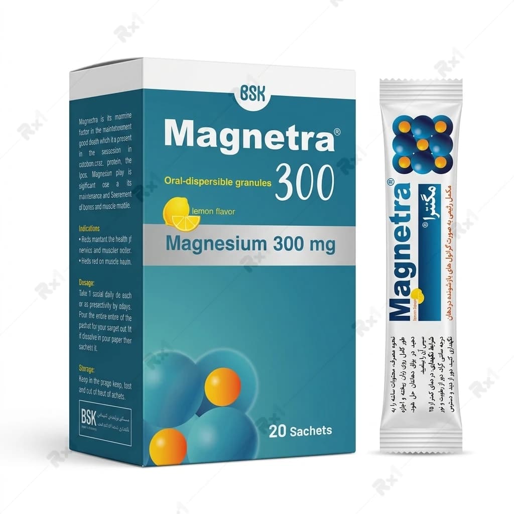پودر مگنترا منیزیم 300 میلی گرم بی اس کی بسته 20 عددی