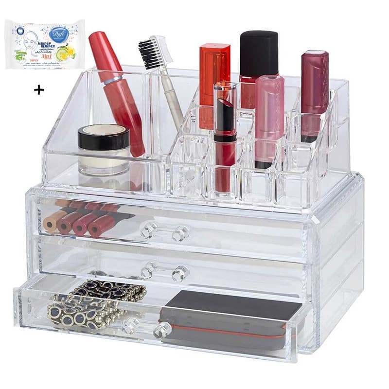 استند لوازم آرایش مدل Cosmetic همراه با 20 عدد دستمال مرطوب پاک کننده آرایش — تصویر ۲