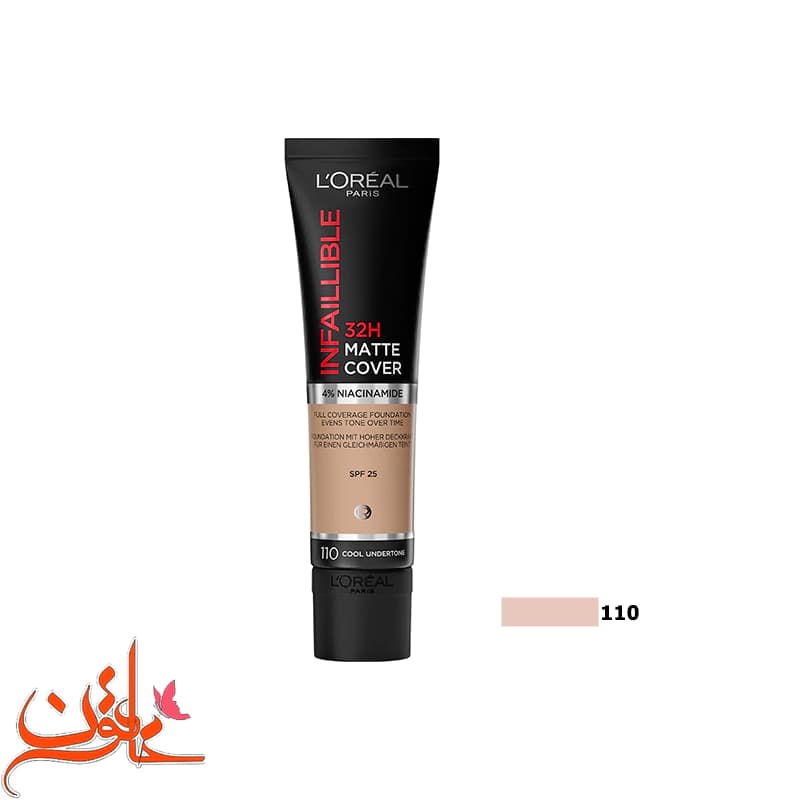کرم پودر تیوپی لورال شماره 110 مدل MATTE COVER حجم 30میل