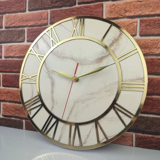 ساعت دیواری رزینی طرح ماربل سفید