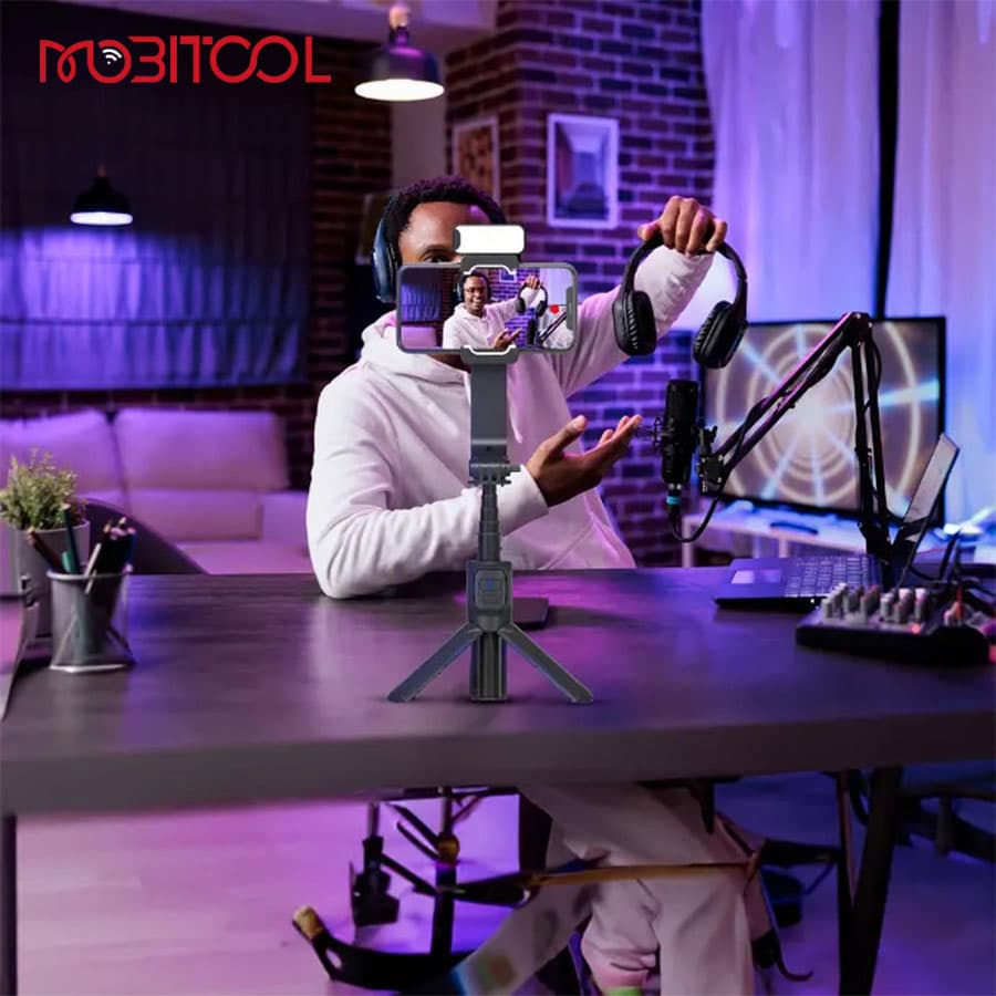 گیمبال و استابلایزر پرودو دارای سه پایه و چراغ Porodo 2-Axis Gimbal Stablizer PD-LFST034-BK — تصویر ۵