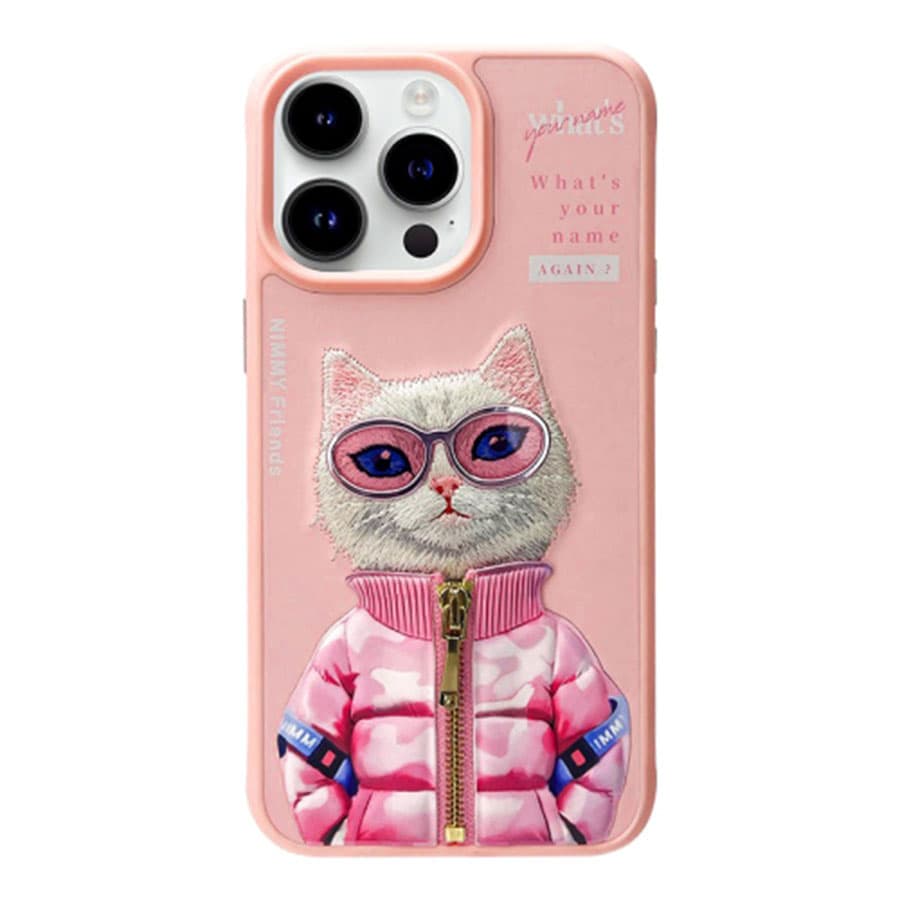 قاب گوشی آیفون 16 پرو مکس فانتزی طرح گربه با عینک و زیپ واقعی نیمی Nimmy Pet 3D Embroidery Cool Cute iPhone 16 Pro Max