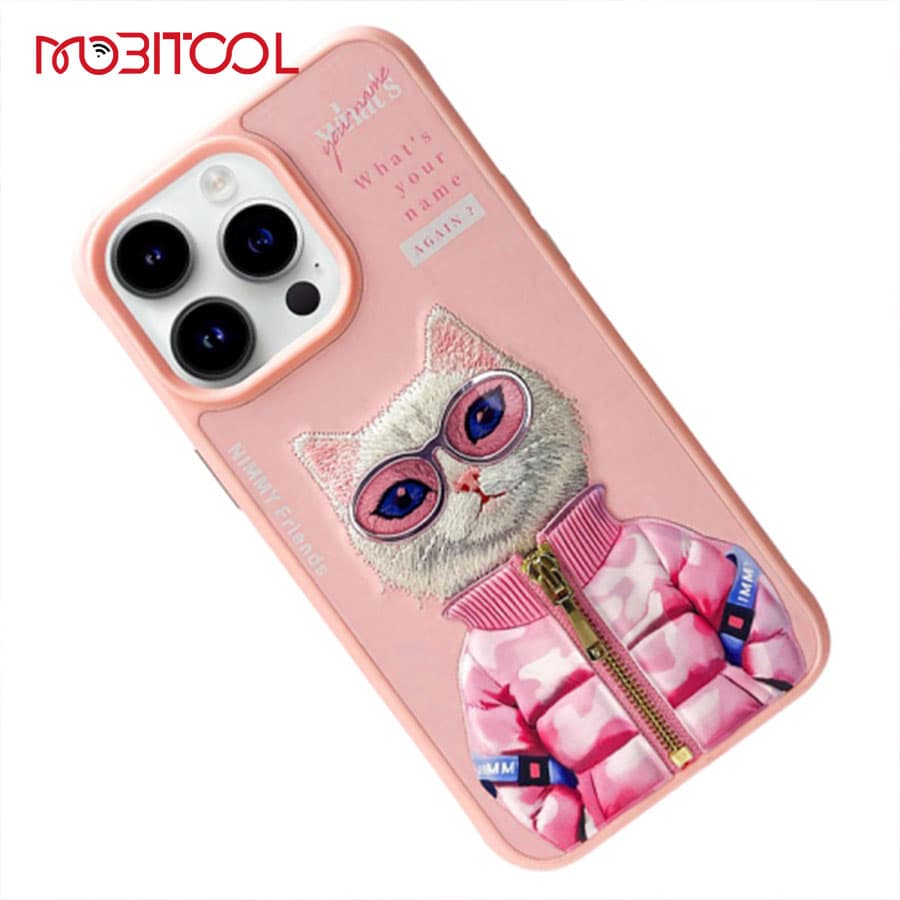 قاب گوشی آیفون 16 پرو مکس فانتزی طرح گربه با عینک و زیپ واقعی نیمی Nimmy Pet 3D Embroidery Cool Cute iPhone 16 Pro Max — تصویر ۲
