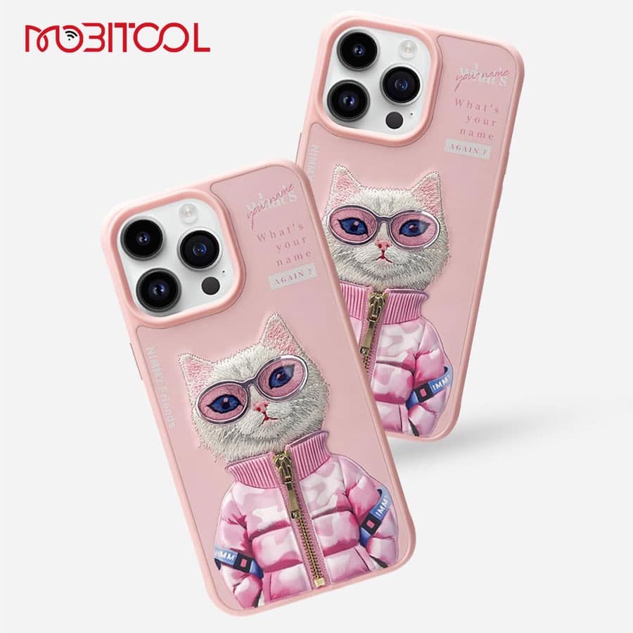 قاب گوشی آیفون 16 پرو مکس فانتزی طرح گربه با عینک و زیپ واقعی نیمی Nimmy Pet 3D Embroidery Cool Cute iPhone 16 Pro Max — تصویر ۵