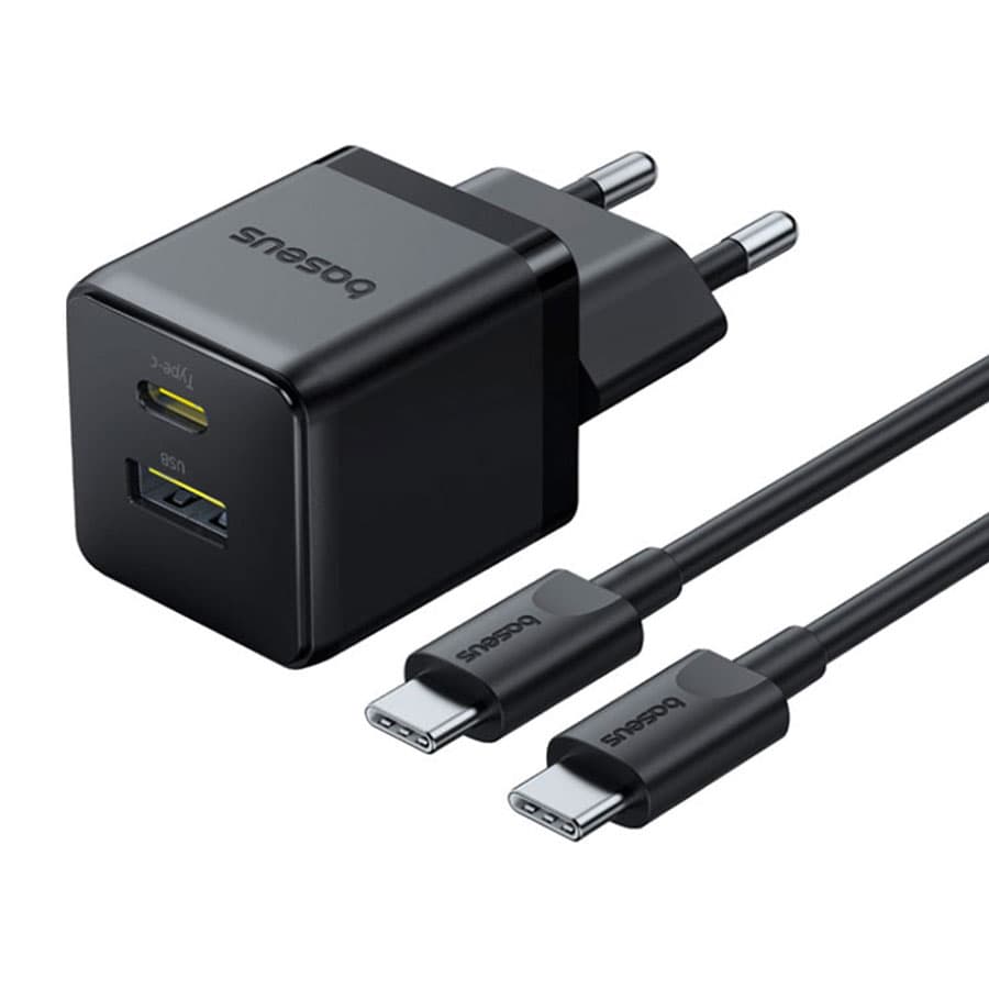 شارژر دیواری 30 وات دو پورت بیسوس با کابل دو سر تایپ سی Baseus CCZC30UE Palm Fast Charger 1C+1U 30W P1011160A113