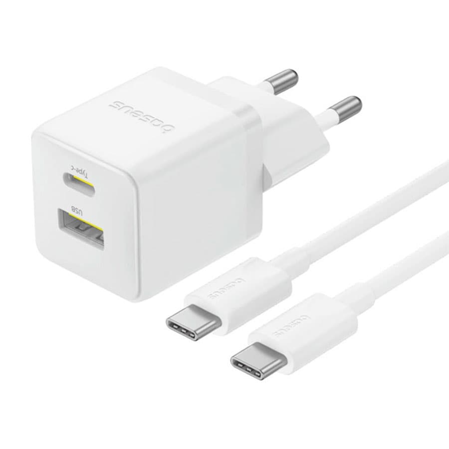 شارژر دیواری 30 وات دو پورت بیسوس با کابل دو سر تایپ سی Baseus CCZC30UE Palm Fast Charger 1C+1U 30W P1011160A113 — تصویر ۲