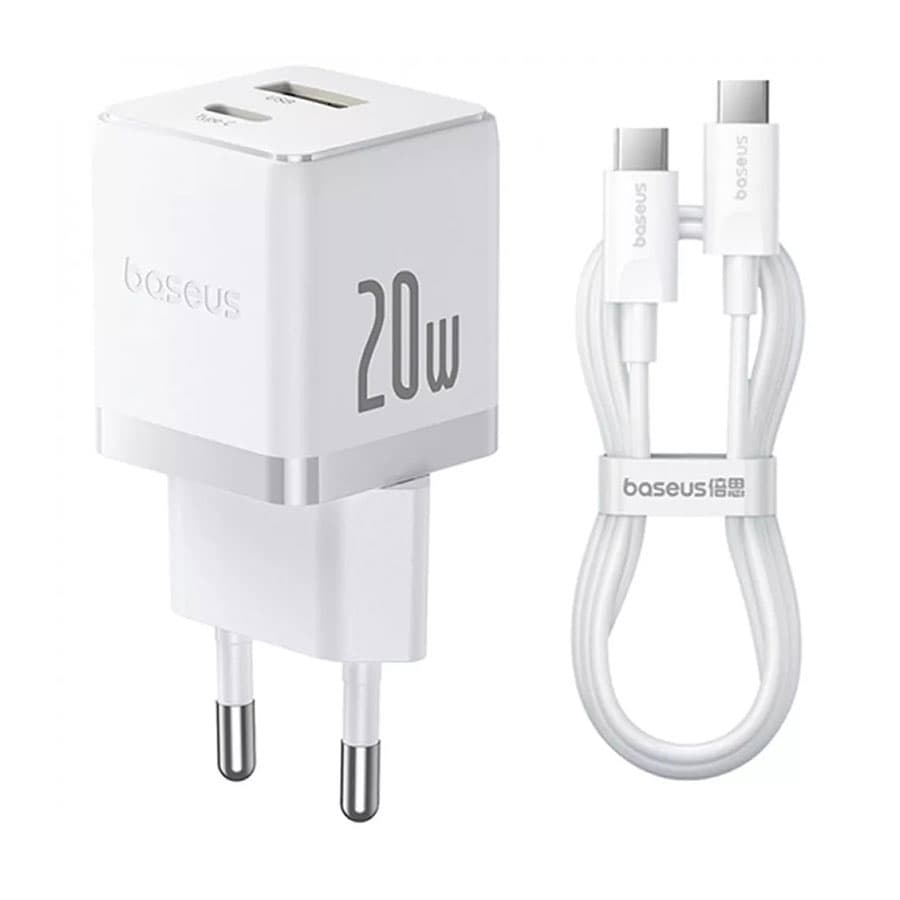 شارژر دیواری 20 وات دو پورت بیسوس با کابل دو سر تایپ سی Baseus CCZC20UE Palm Fast Charger 1C+1U 20W P10111602113