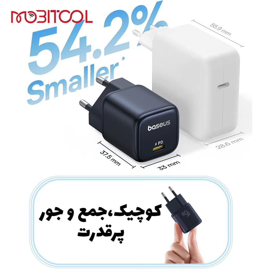 آداپتور شارژ دیواری 45 وات بیسوس Baseus PicoGo Ultra Mini Fast Charger 45W CCGAN45CE — تصویر ۶