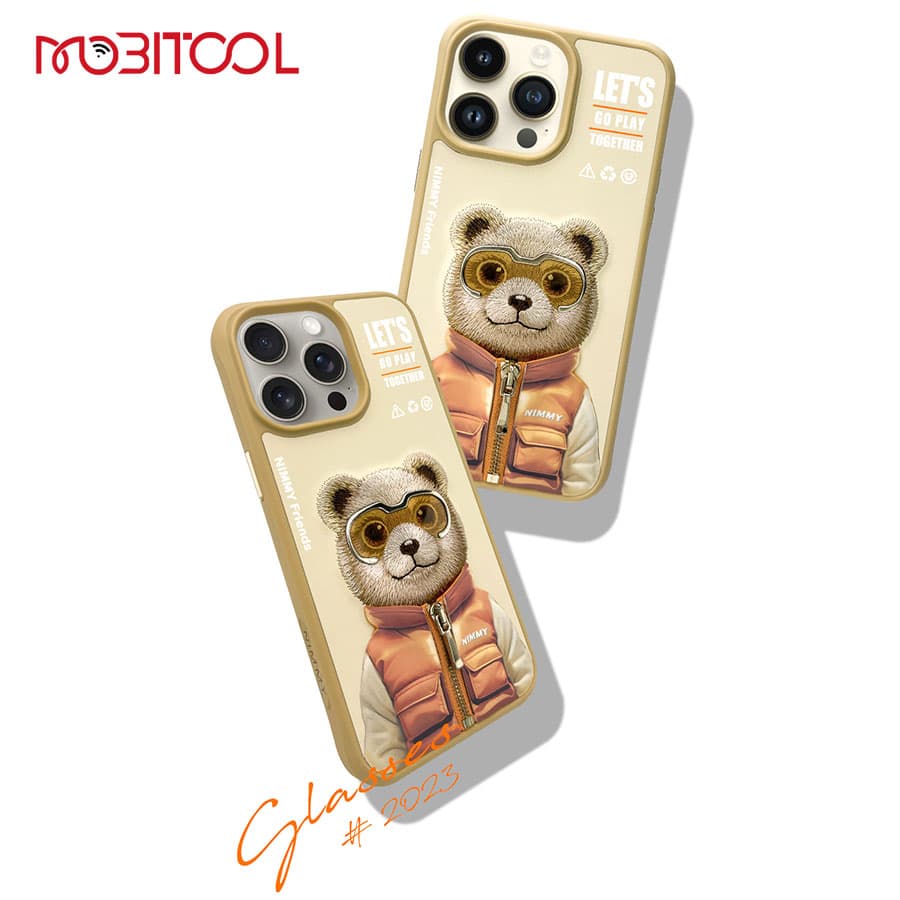 قاب گوشی آیفون 16 پرو مکس طرح خرس با عینک و زیپ واقعی نیمی Nimmy Cool Cute Brown Bear iPhone 16 Pro Max — تصویر ۲