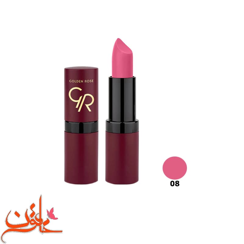 رژ لب گلدن رز شماره 08 مدل ولوت مات Golden Rose Velvet Matte Lipstick