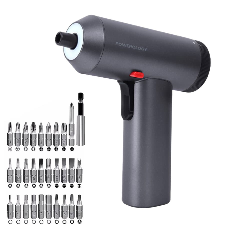 پیچ گوشتی شارژی تفنگی با 30 سری پاورولوژی Powerology 30 Bits Electric Screwdriver Gun P30IN1CSS