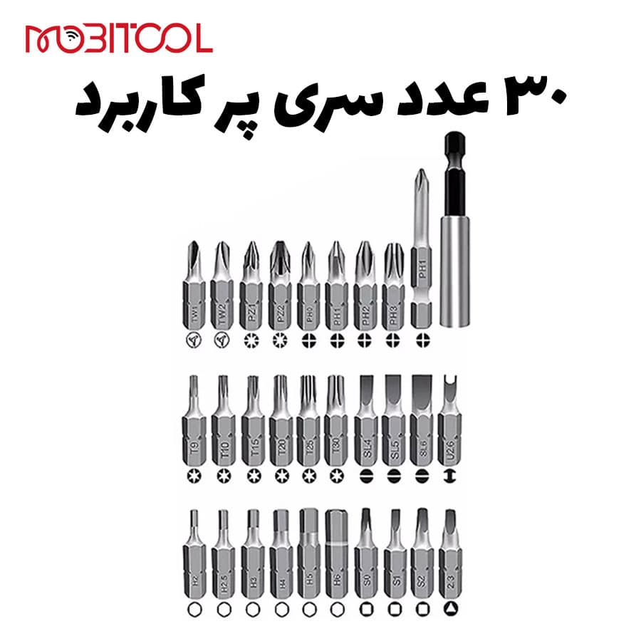 پیچ گوشتی شارژی تفنگی با 30 سری پاورولوژی Powerology 30 Bits Electric Screwdriver Gun P30IN1CSS — تصویر ۵