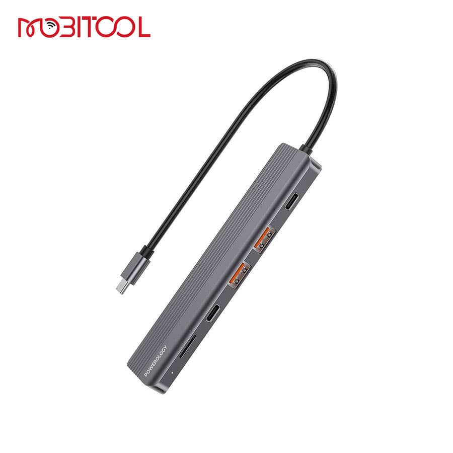 هاب 6 پورت تایپ سی 100 وات پاورولوژی Powerology 6-in-1 Slim 4K HDMI USB-C Hub P61HBCGY — تصویر ۴