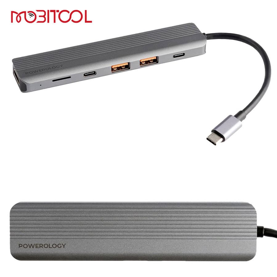 هاب 6 پورت تایپ سی 100 وات پاورولوژی Powerology 6-in-1 Slim 4K HDMI USB-C Hub P61HBCGY — تصویر ۳
