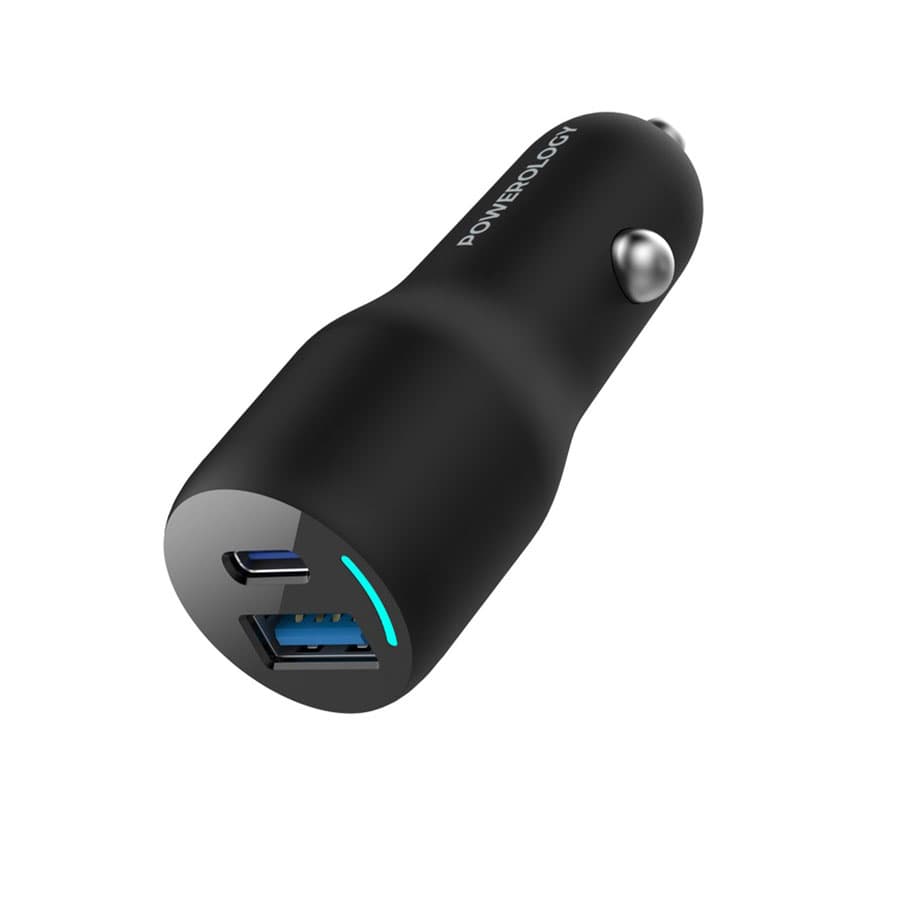 شارژر فندکی 85 وات پاورولوژی Powerology PD65W + PD20W + QC18W LED Triple Ports Car Charger PCCSR014
