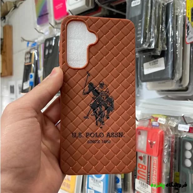 قاب حصیری سامسونگ A16 طرح Polo دور لنز براق – قهوه ای