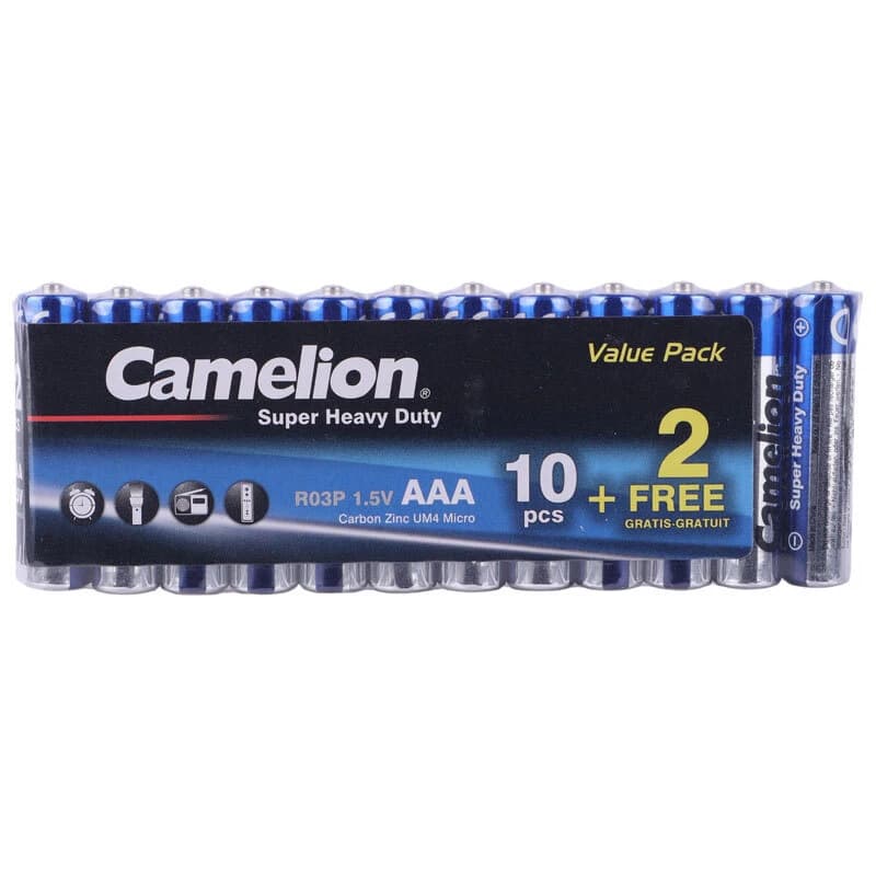 پک 2+10 باتری نیم قلمی Camelion Super Heavy Duty R03P 1.5V AAA شرینک