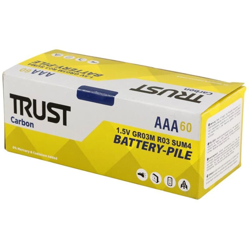 باتری چهارتایی نیم قلمی تراست Super Life R03 شرینک — تصویر ۲