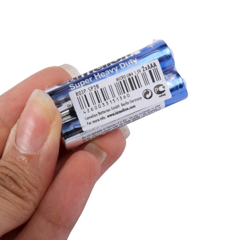 باتری دوتایی نیم قلمی کملیون Super Heavy Duty R03P-SP2B شرینک — تصویر ۴