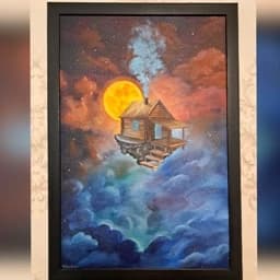 تابلو نقاشی رنگ و روغن روی بوم خانه رویایی — تصویر ۲