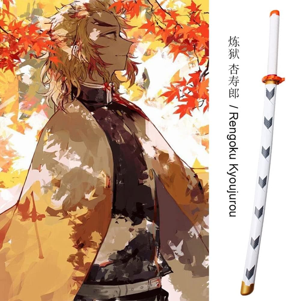 شمشیر چوبی 1 متری مدل کیوجورو رنگوکو Kyojuro Rengoku طرح شیطان کش Demon Slayer (کپی) — تصویر ۳
