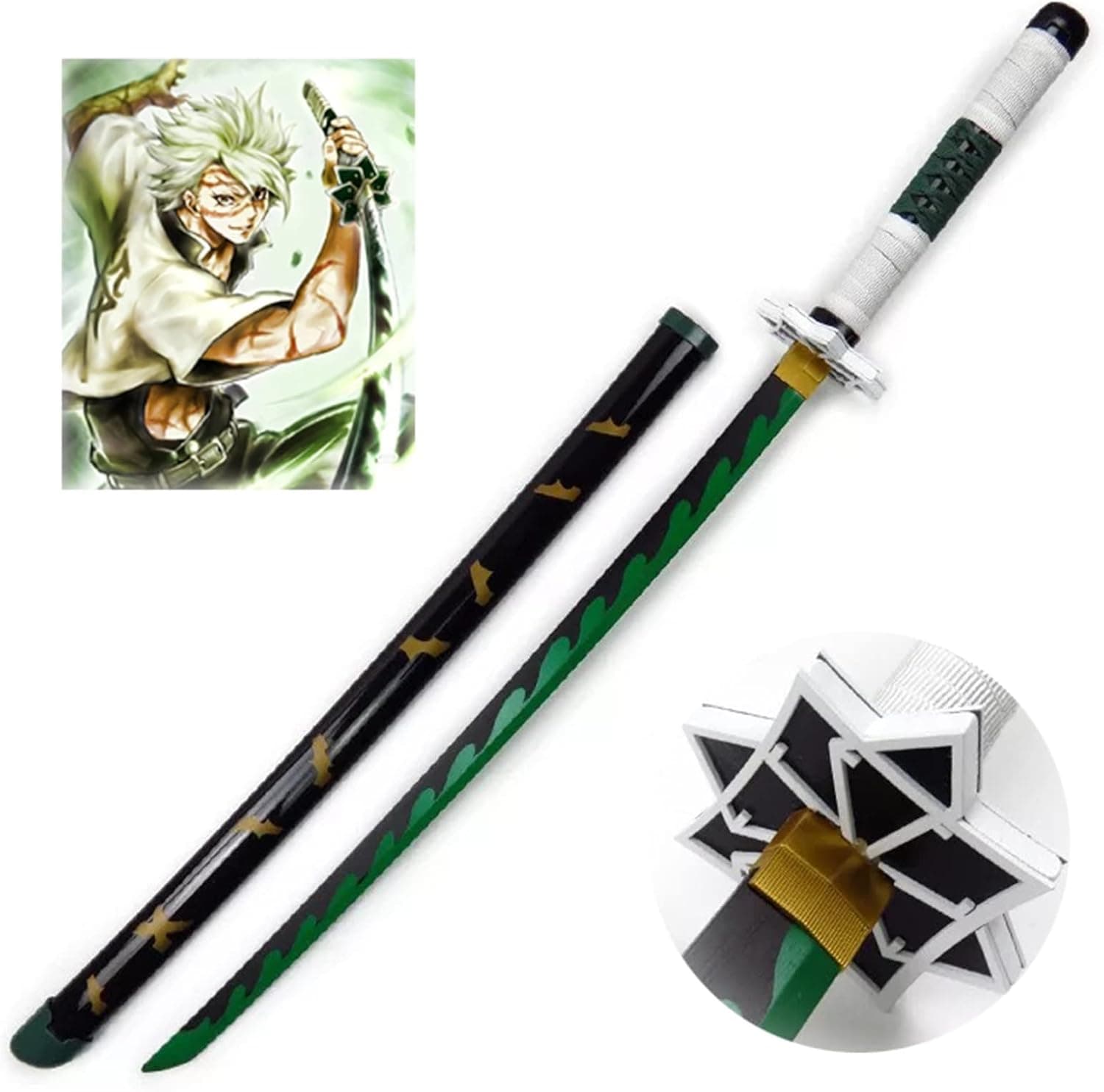شمشیر چوبی 1 متری مدل سانمی شینازوگاوا Sanemi Shinazugawa طرح شیطان کش Demon Slayer — تصویر ۸